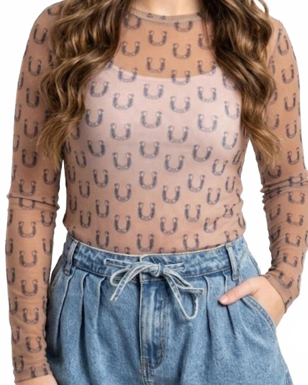 NEW BLAKELEY horseshoe mesh top in beige/black